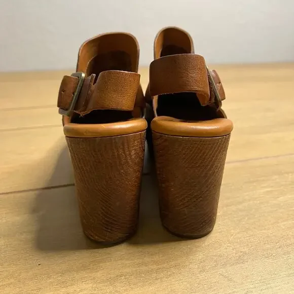 Kork-Ease Leather Platform Clog Heels Womens 9M Brown Slingback Wood Studded - Picture 3 of 16